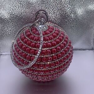 Cranberry Red Ball wristlet with clear rhinestone trim